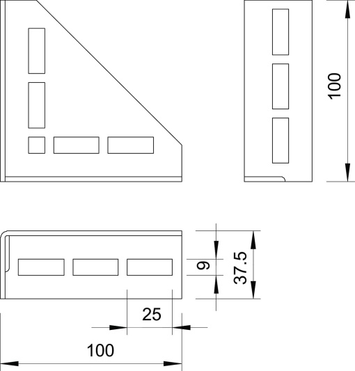 Suporte triangular 100x100x37,5 Aço galvanizado por imersão a quente após maquinação