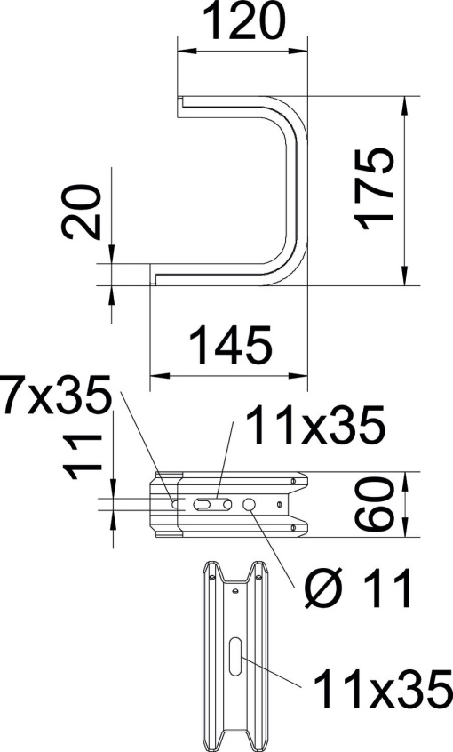 Consola para parede e teto Perfil TP B145mm Aço galvanizado por imersão a quente após maquinação