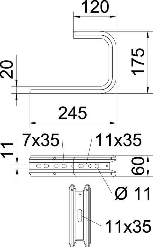 Consola para parede e teto Perfil TP B245mm Aço galvanizado por imersão a quente após maquinação