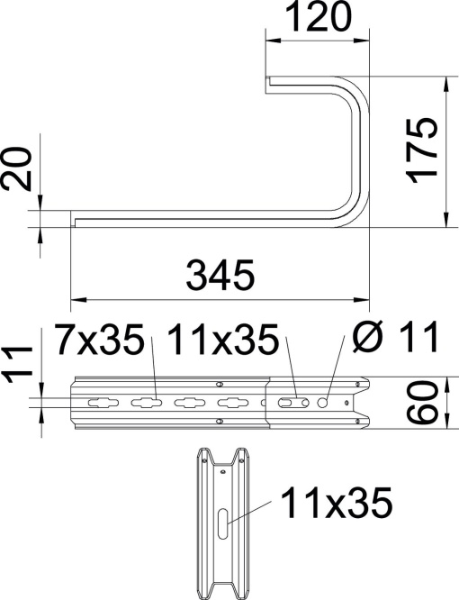 Consola para parede e teto Perfil TP B345mm Aço galvanizado por imersão a quente após maquinação