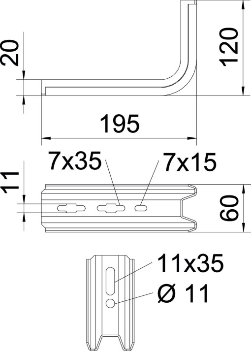 ConsolaPendural TP Usar como pendural e consola B195mm Aço galvanizado por imersão a quente após maquinação