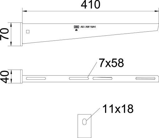 Consola mural com cabeça soldada B410mm Aço inoxidável A4 1.4571 brilhante, pós-tratamento