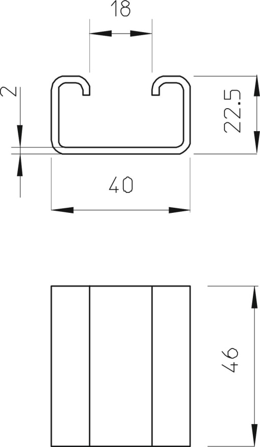 Distanciador para utilização em perfil US 3 46x40x22,5 Aço galvanizado por imersão a quente após maquinação