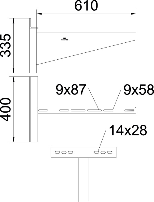 Consola mural modelo para grandes cargas B610mm Aço galvanizado por imersão a quente após maquinação