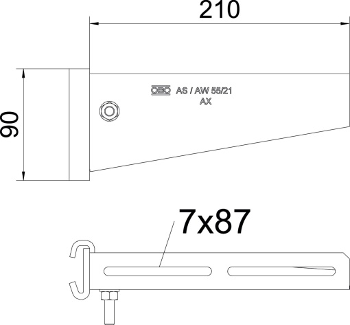 Consola de garra para perfil IS 8 B210mm Aço galvanizado por imersão a quente após maquinação