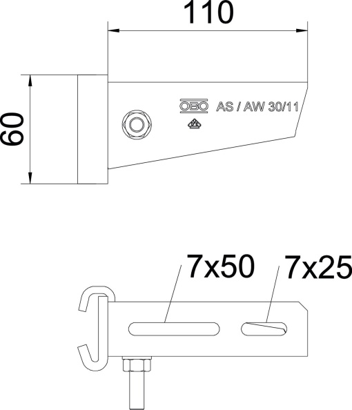 Consola de garra para perfil IS 8 B110mm Aço galvanizado por imersão a quente após maquinação