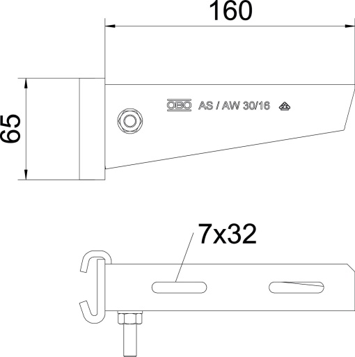 Consola de garra para perfil IS 8 B160mm Aço galvanizado por imersão a quente após maquinação