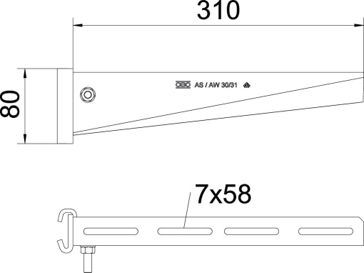 Consola de garra para perfil IS 8 B310mm Aço galvanizado por imersão a quente após maquinação