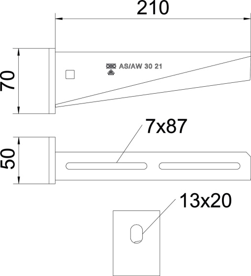 Consola mural com cabeça soldada B210mm Aço galvanizado por imersão a quente após maquinação