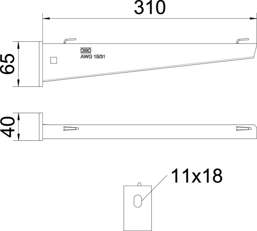 Consola mural para caminho de cabos em varão B310mm Aço inoxidável, livre de ferrugem A2 1.4301 brilhante, pós-tratamento