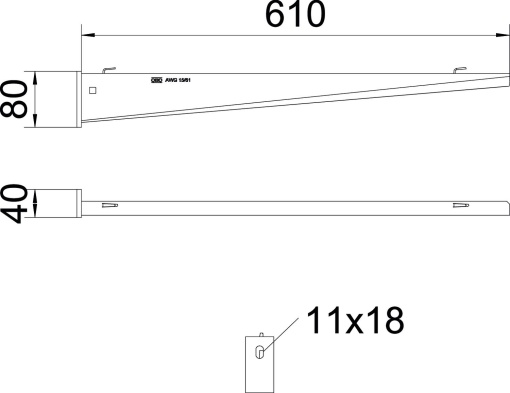 Consola mural para caminho de cabos em varão B610mm Aço inoxidável, livre de ferrugem A2 1.4301 brilhante, pós-tratamento