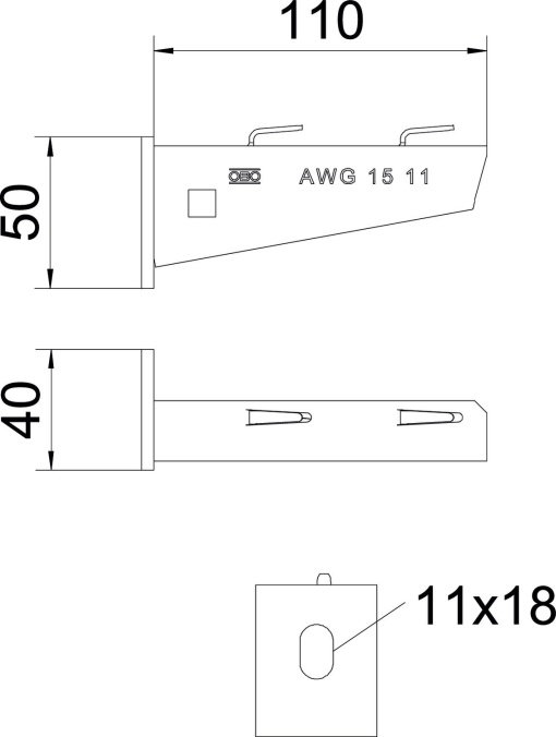 Consola mural para caminho de cabos em varão B110mm Aço inoxidável A4 1.4571 brilhante, pós-tratamento