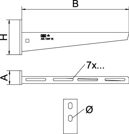Consola mural com 2 furos de fixação B110mm Aço galvanizado por imersão a quente após maquinação
