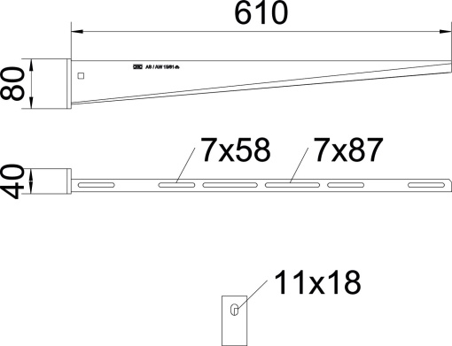 Consola mural com cabeça soldada B610mm Aço inoxidável, livre de ferrugem A2 1.4301 brilhante, pós-tratamento