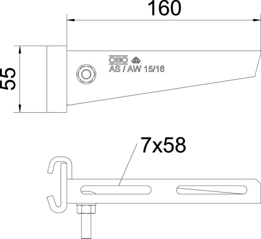 Consola de garra para perfil IS 8 B160mm Aço galvanizado por imersão a quente após maquinação