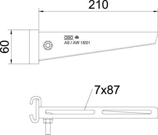 Consola de garra para perfil IS 8 B210mm Aço galvanizado por imersão a quente após maquinação