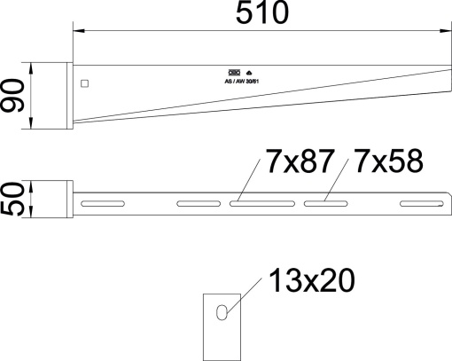 Consola mural com cabeça soldada B510mm Aço inoxidável A4 1.4571 brilhante, pós-tratamento