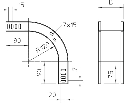 Ângulo vertical 90 descida 35x150 Aço galvanizado pelo método Sendzimir