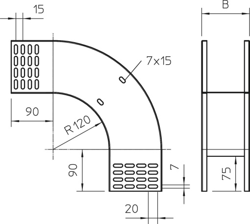 Ângulo vertical 90 descida 110x400 Aço galvanizado pelo método Sendzimir