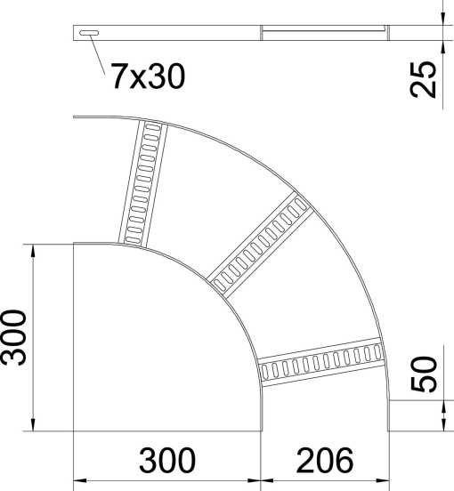 Ângulo 90 para caminho cabo escada naval B206mm Aço inoxidável A4 1.4571 brilhante, pós-tratamento