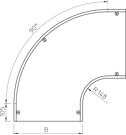 Tampa para ângulo de 90º com ferrolhos, para RB 90 500 B500mm Aço galvanizado pelo método Sendzimir