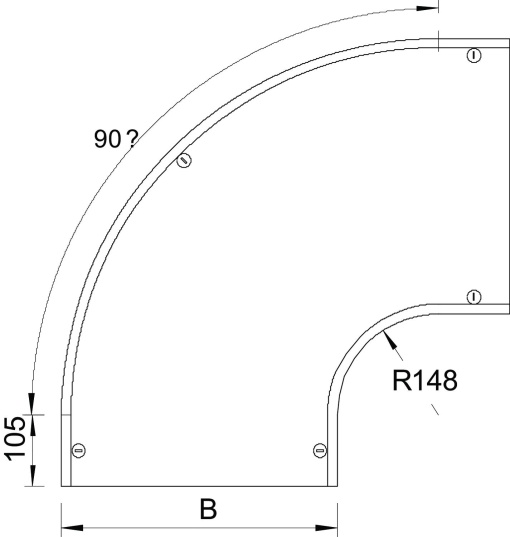 Tampa para ângulo de 90º com ferrolhos, para RB 90 400 B400mm Aço inoxidável A4 1.4571 brilhante, pós-tratamento