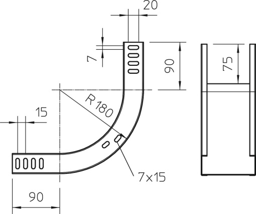 Tampa para ângulo vertical 90º descida B600mm Aço galvanizado pelo método Sendzimir