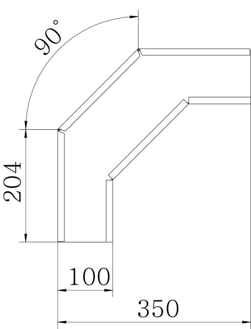 Ângulo 90 horizontal, modelo quadrado 60x100 Aço inoxidável A4 1.4571 brilhante, pós-tratamento