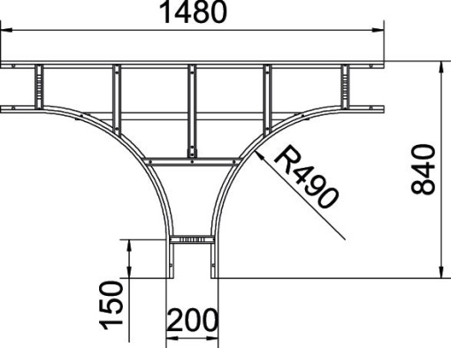 Derivação em T para escada com degrau VS 60x200 Aço inoxidável, livre de ferrugem A2 1.4301 brilhante, pós-tratamento