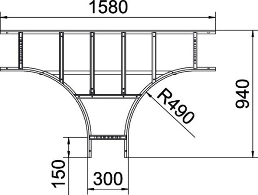 Derivação em T para escada com degrau VS 60x300 Aço inoxidável, livre de ferrugem A2 1.4301 brilhante, pós-tratamento