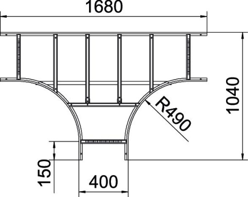 Derivação em T para escada com degrau VS 60x400 Aço inoxidável, livre de ferrugem A2 1.4301 brilhante, pós-tratamento