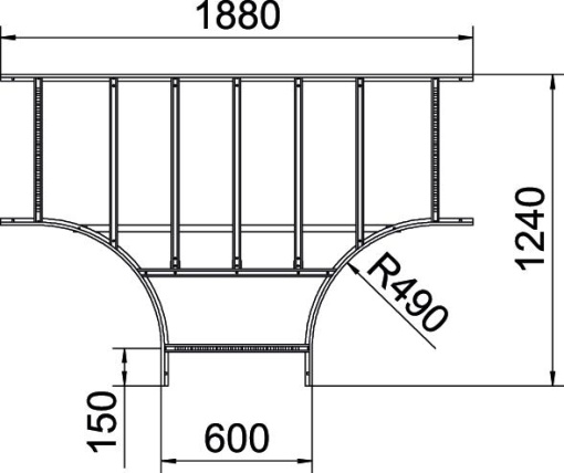 Derivação em T para escada com degrau VS 60x600 Aço inoxidável, livre de ferrugem A2 1.4301 brilhante, pós-tratamento