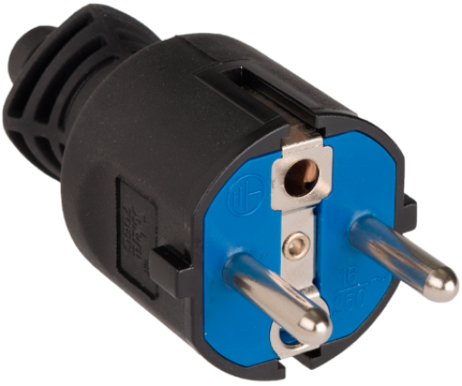 2P + E plug, 16A 250V~. Black rubber. 706C
