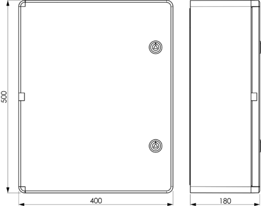 Thermoplastic waterproof enclosure. Smooth door (transparent). External dimensions 400x500x180. With metal mounting plate.