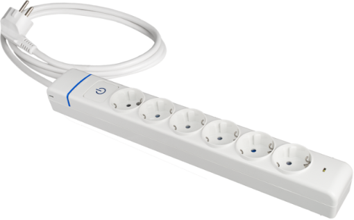 Extensão com 6 bases 2P+T,16A 250V~ Com interruptor de luz. 1.5m de cabo. H05VV-F 3G1,5mm². Com protetor de sobretensão