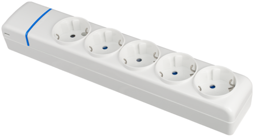 Tomada múltipla com 5 tomadas 2P + T, 16A 250V ~.