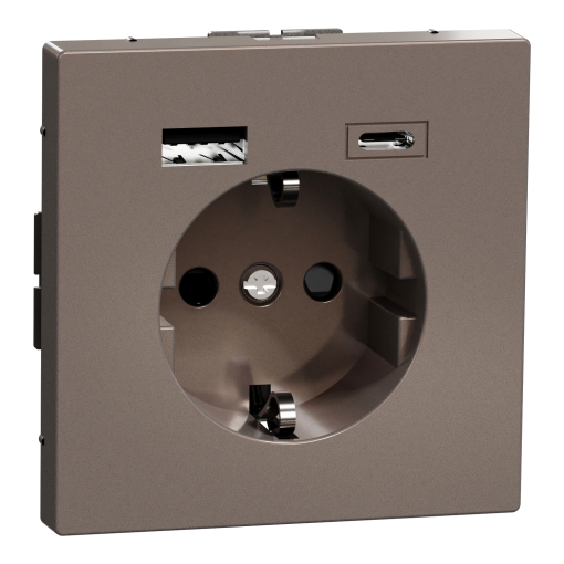 D-Life - Tomada 2PT  carregador USB 2.0  USB 3.1 - 3A - Metal Mocca