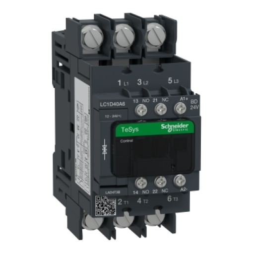 Contator, TeSys Deca, 3P 3 NO, AC-3AC-3e, 400 V, 40 A, bobina padrão de 24 V CC, terminais de anel