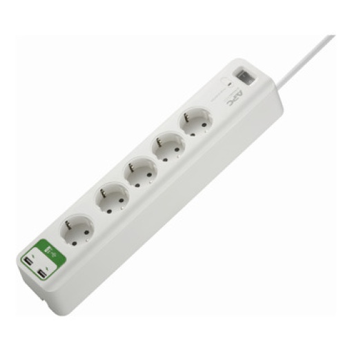 Essential SurgeArrest da APC 5 sau00eddas com carregador USB de 2 portas de 5V, 2,4A, 230V Alemanha