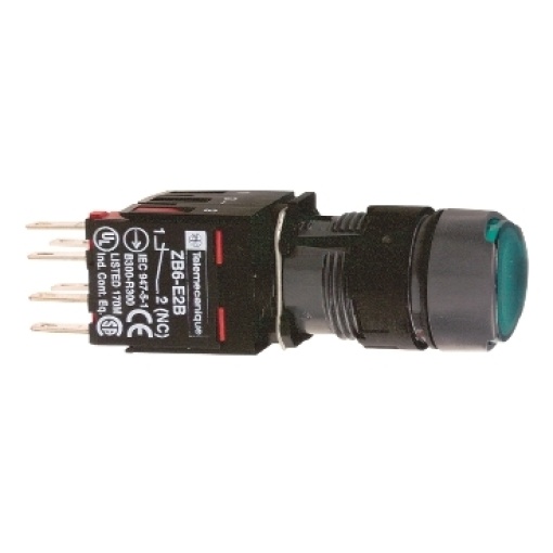 Complete illuminated push button, Harmony XB6, green flush illum pushbutton Ø 16 spring return 1NO1NC 12...24 V