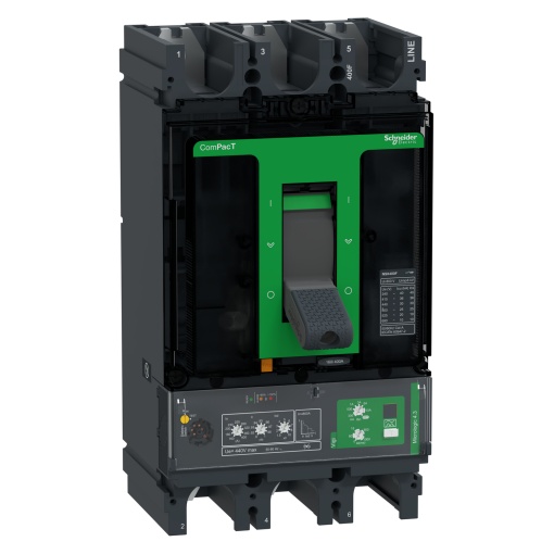 Disjuntor ComPacT NSX400F, 36kA at 415VAC, MicroLogic 4.3 Vigi unidade de disparo 400A, 3 pólos 3d
