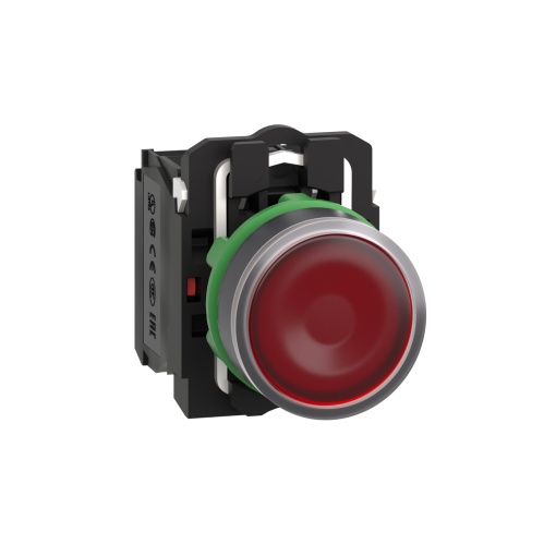 Botão de pressão iluminado vermelho ø 22  mola encastrada - 24 v - 1no1nc