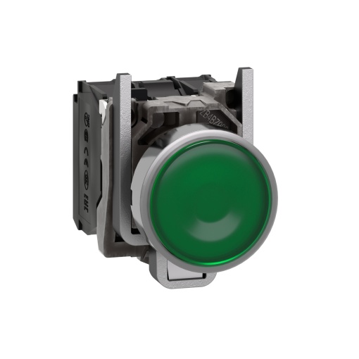 Botão de pressão iluminado verde ø 22  mola encastrada - 24 v - 1no1nc