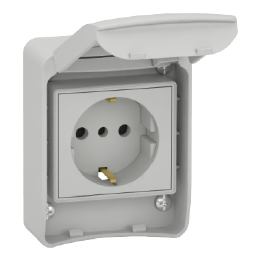 Tomada PratiKa - cinzenta - 2P  E - 1016 A - 250 V - Alemã - IP65 - de superfície