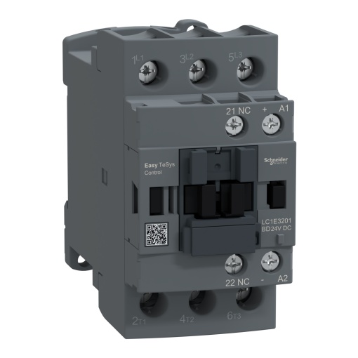 Contator, Easy TeSys Control, LC1E, 3P 3NO, AC-3AC-3e, 440 V, 32 A, bobina de 24 V CC, 1 contacto auxiliar NC