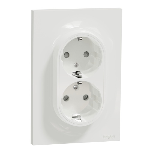 Odace Styl - Tomada 2PT monobloco dupla com obturadores - encastrar - 16A - Branco