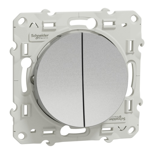 Odace, switch 2 x 1-pole 2-way, 10 AX, aluminium lightable