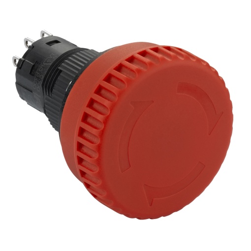 Complete illuminated mushroom head push button, Harmony XB6E, Ø 16 mm Estop 24 VDC polarised Ø 32 mm turnpull to release 2NC
