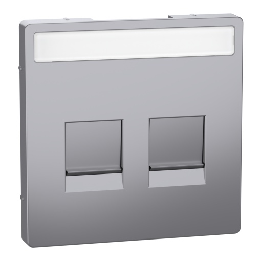 Cen.pl. f. 2-gng modular jack w. label fld & dust slide, ss., Sys.Des.