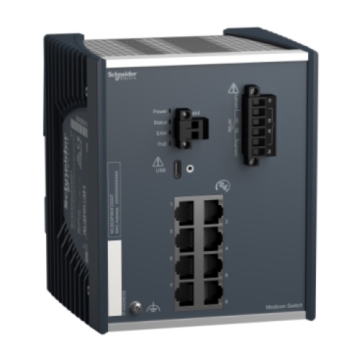 Modicon PoE Power over Ethernet Managed Switch - 8 Gigabit portos para cobre - extended temperature